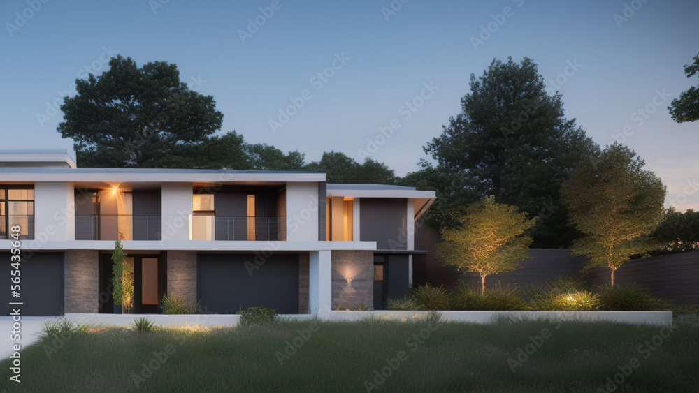 modern house in the suburbs, luxurious, in the middle of the environment, Generative AI modern house in the suburbs, luxurious, in the middle of the environment, Generative AI