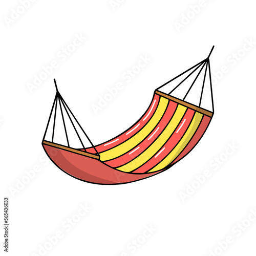 Hammock hanging concept summer holidays rest downshifting vector illustration beach beach stripped swing flat isolated on white background