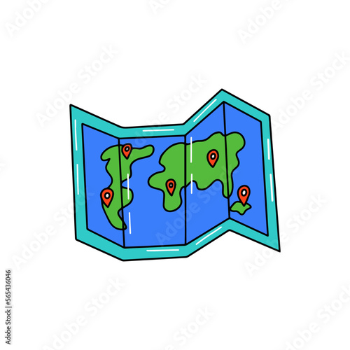 Map adventure trip traveling continent gps concept summer holidays route destination vector illustration flat isolated on white background