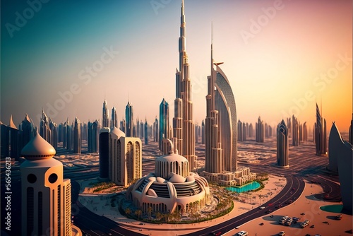 Photo Dubai skyline in 3d cartoonish view