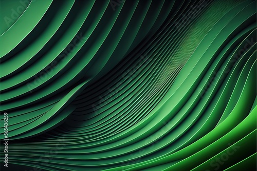  a green abstract background with wavy lines and curves in the center of the image is a computer generated image of a computer screen with a curved edge.  generative ai