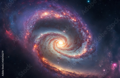 The galactic nebula, a view from space to a spiral galaxy and stars. abstract space background with spiral galaxy and stars, universe filled with stars, abstract cosmos background, generated ai