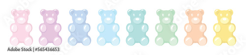 Pastel gummy bears set. Bright jelly sweets. Vector illustration