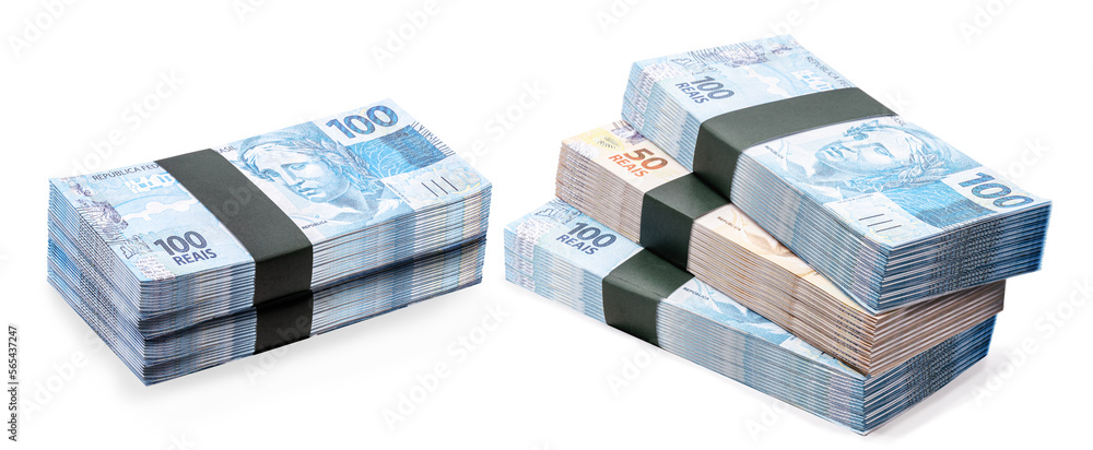 wad of cash, grand prize, thousands of brazil reais money, concept of savings, income, fortune, bank, wealth, earnings or lottery, on isolated white background wad of cash, grand prize, thousands of brazil reais money, concept of savings, income, fortune, bank, wealth, earnings or lottery, on isolated white background