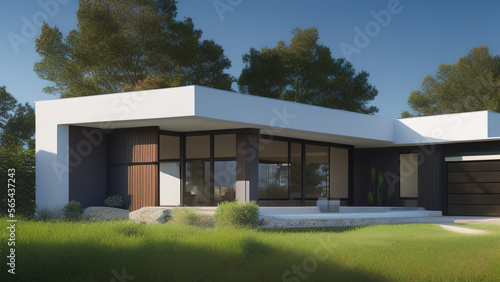 modern house in the suburbs, luxurious, in the middle of the environment, Generative AI © Francisco