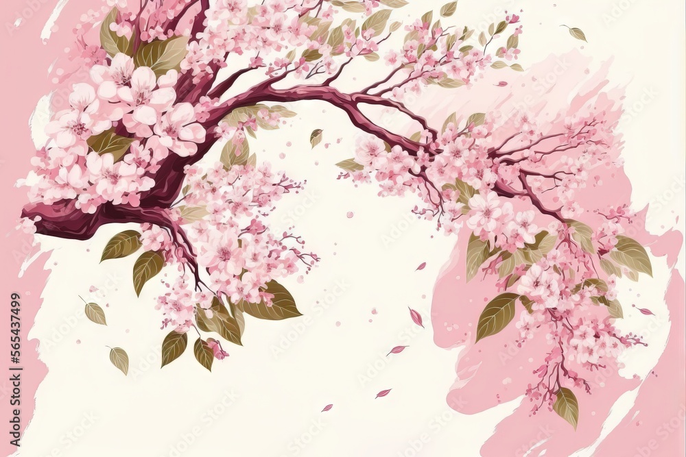 Fototapeta premium Sakura spring flowers mock-up illustration for women`s day or women`s history month with copy space generative ai