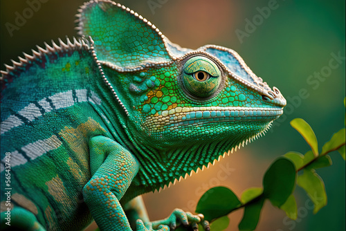 chameleon on a branch, 3d render cioseup shot, AI generated
