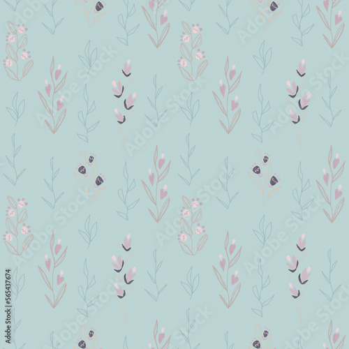 Seamless abstract floral pattern, pastel texture, paper texture, hand drawing.