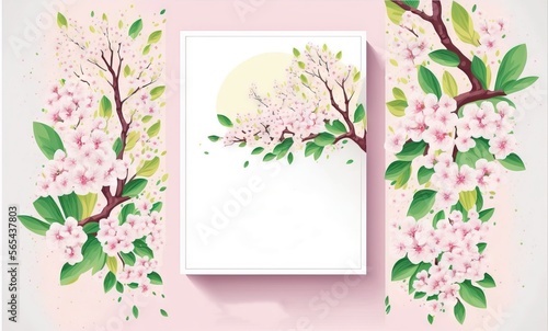 Sakura spring flowers mock-up illustration for women s day or women s history month with copy space generative ai