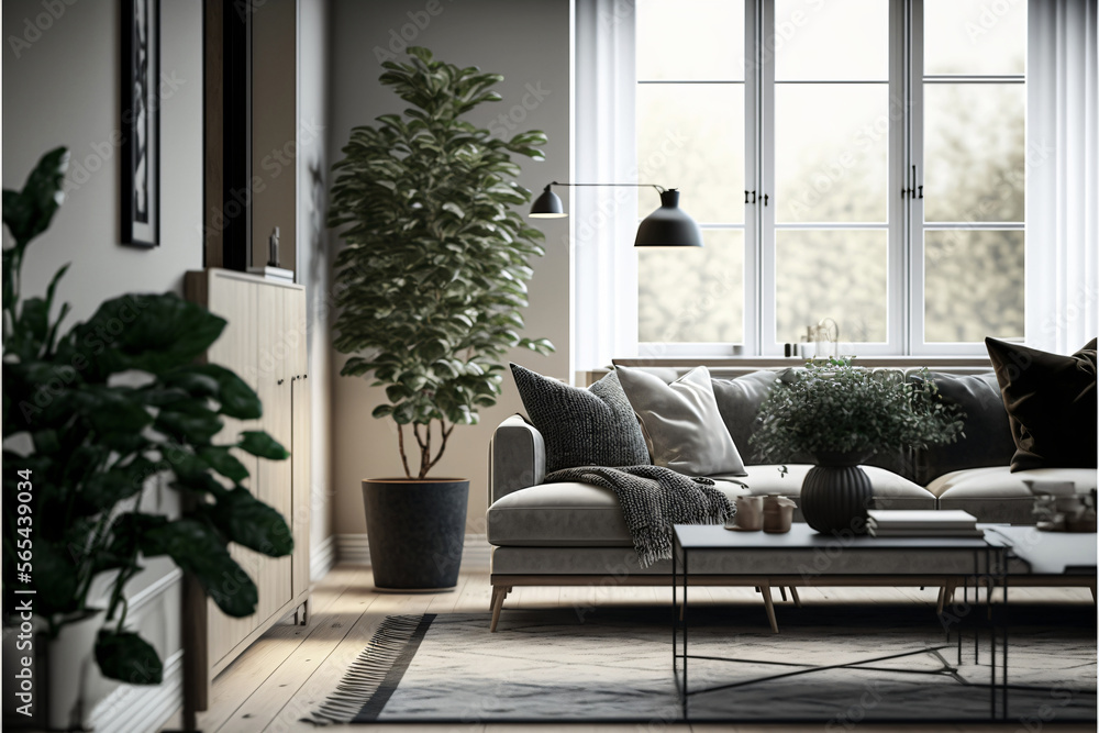 Modern living room interior in a minimalist design. Designed using ...