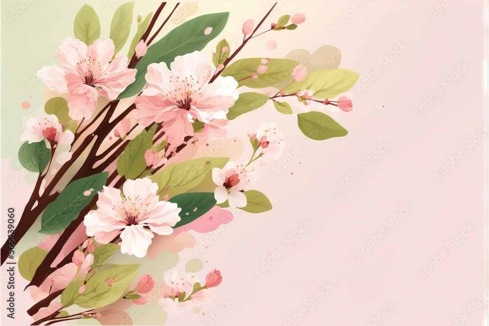 Fototapeta premium Sakura spring flowers mock-up illustration for women`s day or women`s history month with copy space generative ai