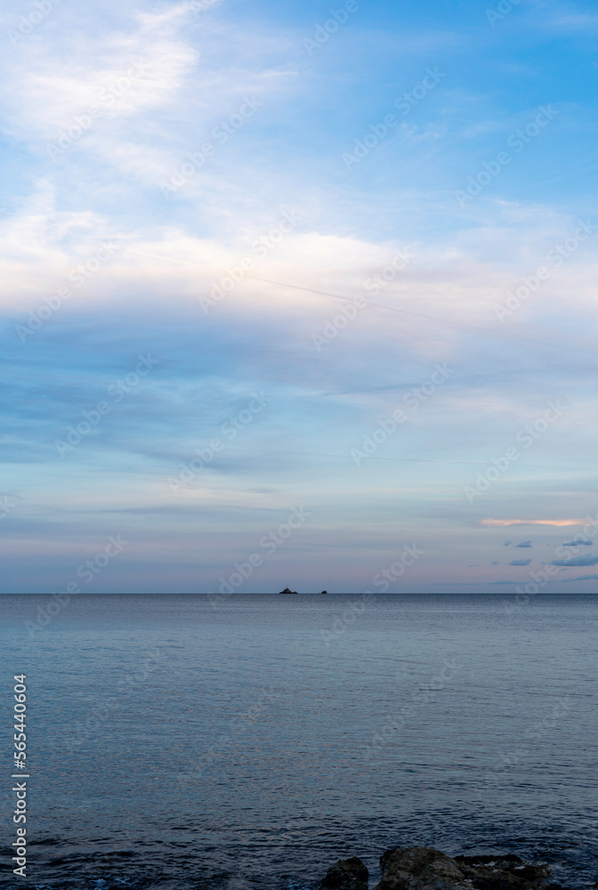 horizon with sky and blue sea, sunset islands and mountains of ibiza horizon with sky and blue sea, sunset islands and mountains of ibiza