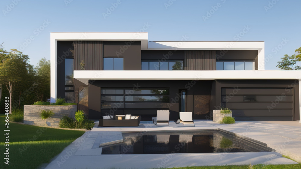 modern house in the suburbs, mansion, luxurious, in the middle of the environment, Generative AI modern house in the suburbs, mansion, luxurious, in the middle of the environment, Generative AI