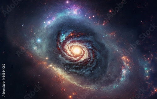 The galactic nebula, a view from space to a spiral galaxy and stars. abstract space background with spiral galaxy and stars, universe filled with stars, abstract cosmos background, generated ai © Creative Team