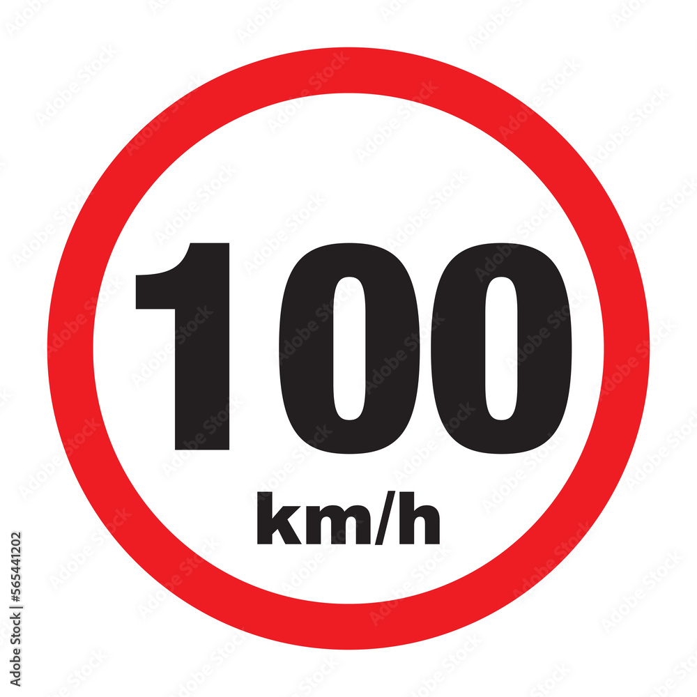 Maximum Speed limit sign 100 km/h. Isolated road sign icon on white background. Maximum Speed limit sign 100 km/h. Isolated road sign icon on white background.