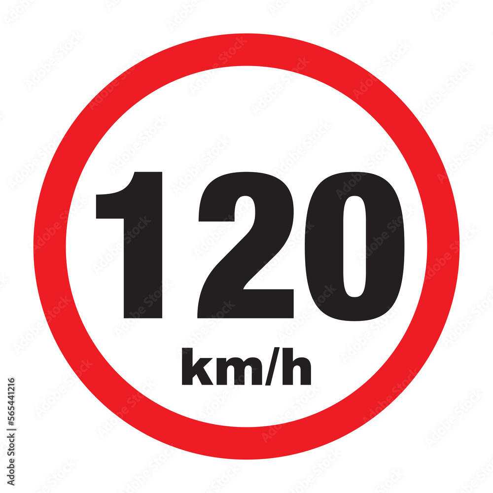 Maximum Speed limit sign 120 km/h. Isolated road sign icon on white background. Maximum Speed limit sign 120 km/h. Isolated road sign icon on white background.