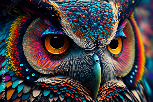 Abstract animal Owl portrait with colorful double exposure paint with Generative AI Fototapet