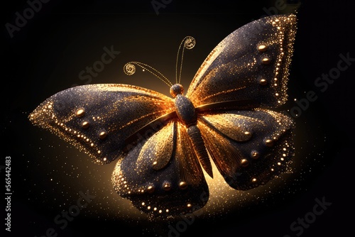 Slika na platnu Magic night butterfly gold glitter golden dust nature background, mystical insec