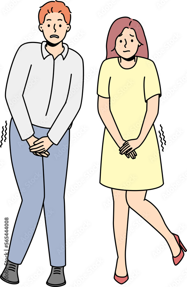 Man and woman want to pee Man and woman want to pee