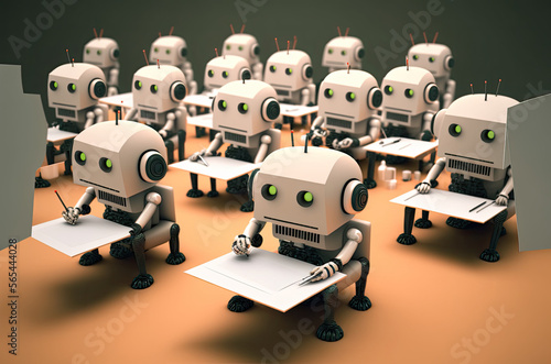 Foto Concept of a robot replacing humans at work, robot writing, AI generative art, ChatGPT
