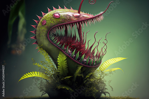 ai midjourney generated illustration of carnivorous plant monster photo