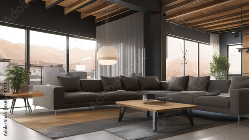 postmodern living room interior in loft, industrial style, vintage, Generative AI © Francisco