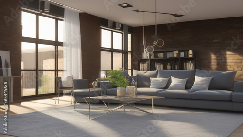 postmodern living room interior in loft, industrial style, vintage, Generative AI © Francisco