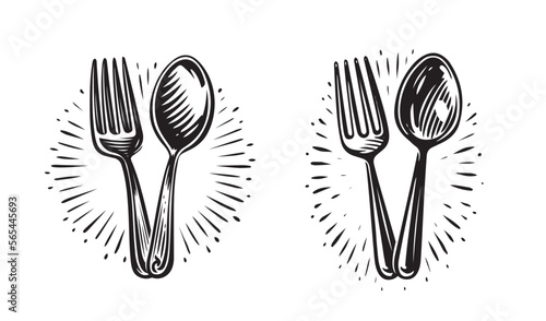 Spoon and fork logo and symbol. Food icon. Design element for restaurant or cafe menu. Vector illustration