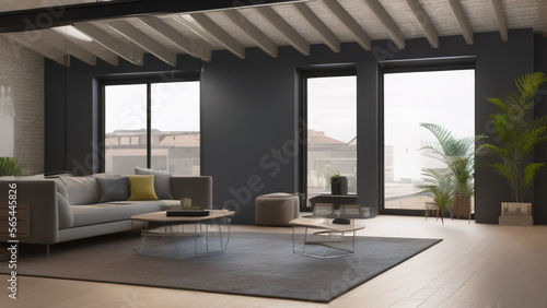 postmodern living room interior in loft  industrial style  vintage  Generative AI