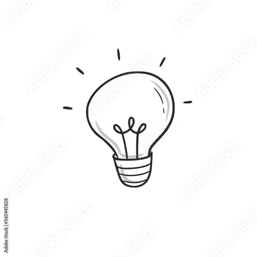 Idea bulb light doodle. Light lamp bulb hand drawn sketch style icon. Creative, idea think doodle drawn concept. Vector illustration.