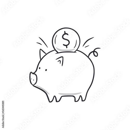 Bank coin piggy doodle. Money piggy hand drawn sketch style icon. Money economy comic doodle drawn concept. Vector illustration.