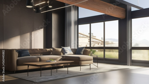 postmodern living room interior in loft, industrial style, vintage, Generative AI © Francisco