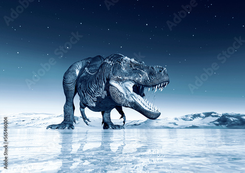 tyrannosaurus rex is ready to attack on ice age