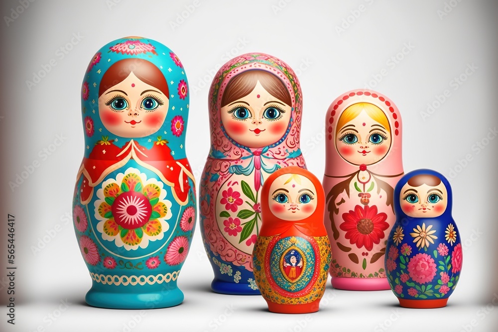 Colorful matrioshka dolls. Generative AI. Colorful matrioshka dolls. Generative AI.