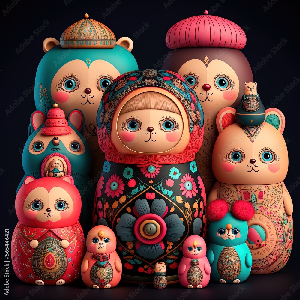 Colorful matrioshka dolls. Generative AI. Colorful matrioshka dolls. Generative AI.
