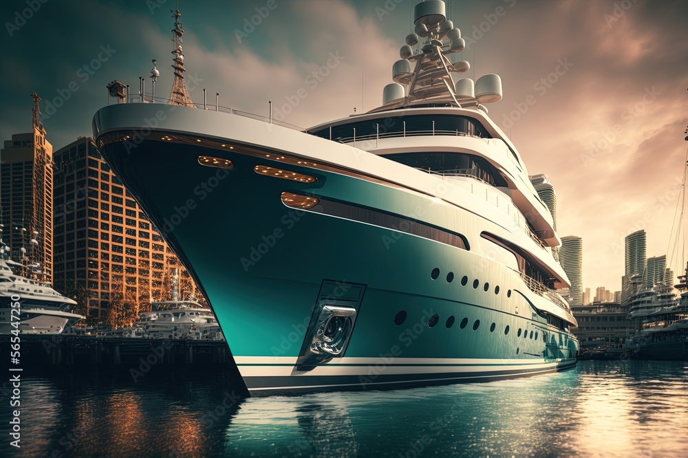 Fototapeta premium Superyacht at the marina. Generative AI.