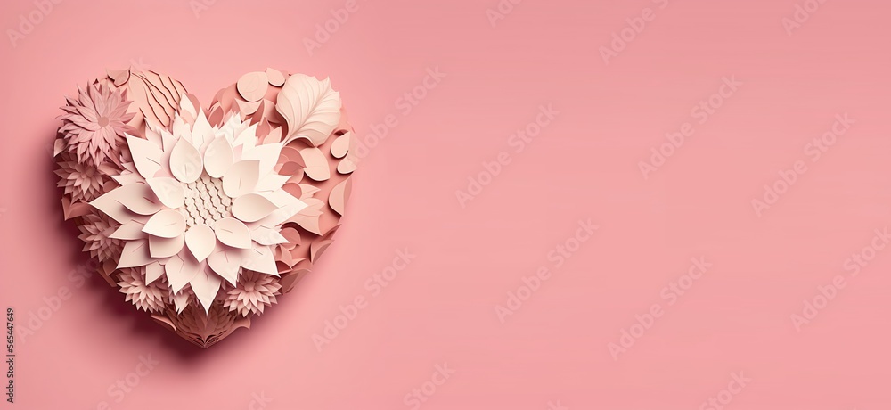 Valentine's Day Banner with Pink Love Heart. Generative AI Valentine's Day Banner with Pink Love Heart. Generative AI
