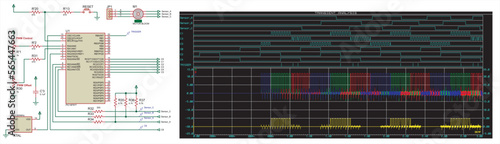 Vector diagram of an electronic device with a motor
running under the control of a microcontroller.
Graph of analog and digital signals. Transient analysis. 