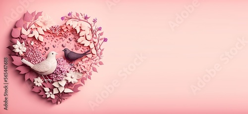 Valentine's Day Banner with Pink Love Heart. Generative AI