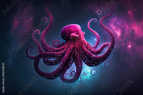 Cosmic octopus floating in space created by Generative AI