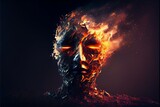 Abstract human face with flames coming out of the head, on black background - Generated by Generative AI