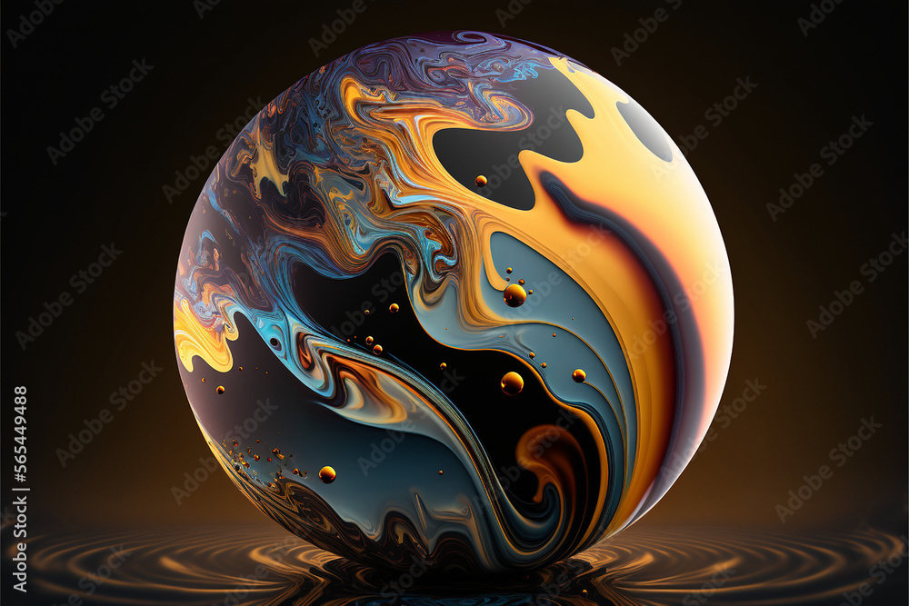 Liquid marble ink creating a globe. Abstract colorful art painting for abstract background. Generated with AI Liquid marble ink creating a globe. Abstract colorful art painting for abstract background. Generated with AI