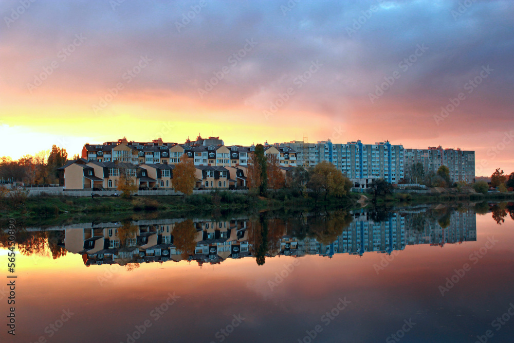 Fototapeta premium beautiful landscape with river and modern house