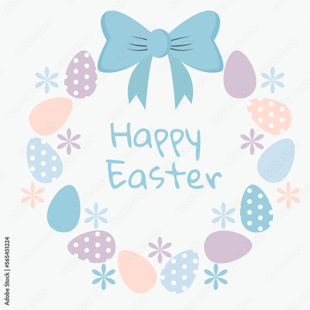 vector Easter wreath with eggs and flowers with big bow
