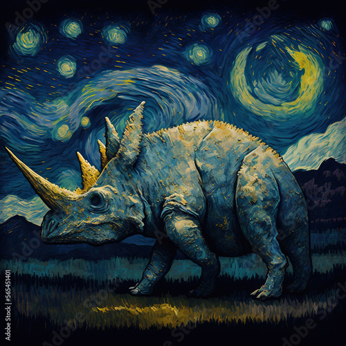 Triceratops  painted with the style of Vincent Van Gogh  dinosaurs