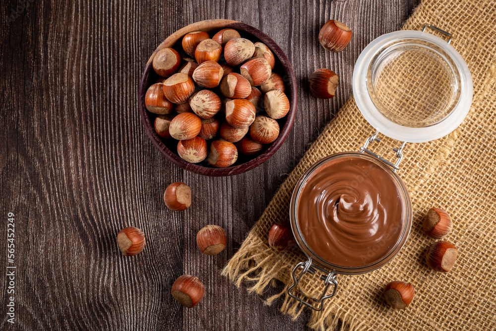 Hazelnut cream or nougat cream with cocoa. Hazelnut cream or nougat cream with cocoa.