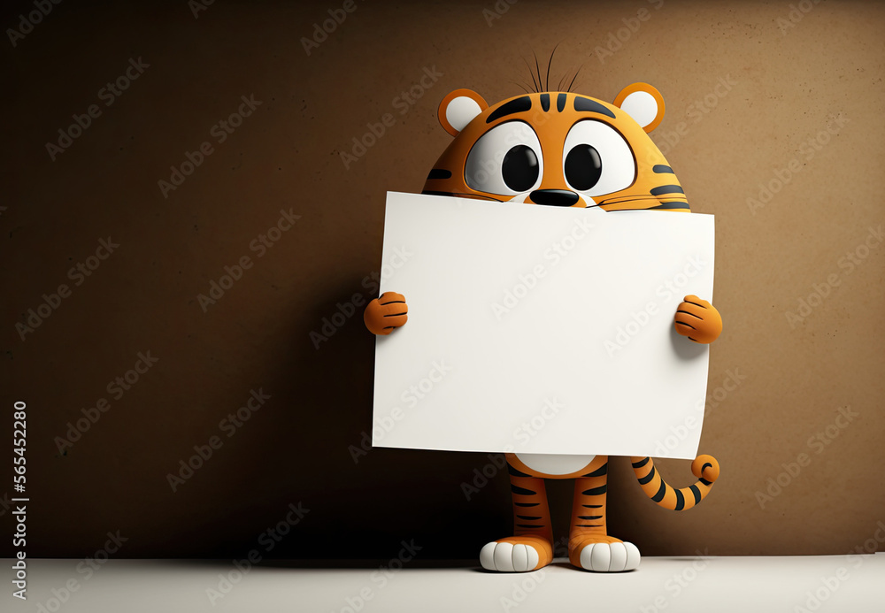 Cute Cartoon Tiger Holding a Blank Sign (Generative AI) Stock ...