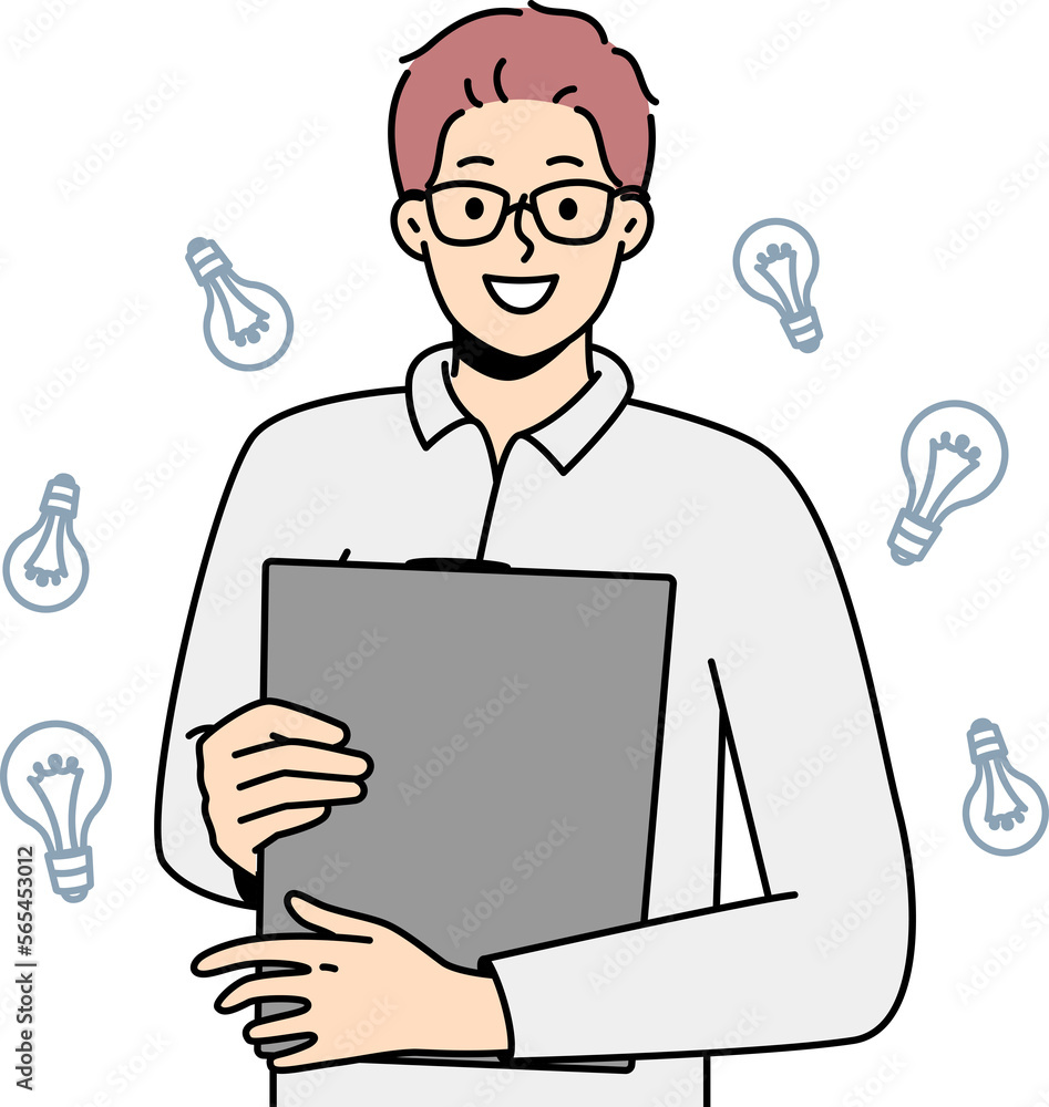 Smiling man in glasses with folder in hands Smiling man in glasses with folder in hands