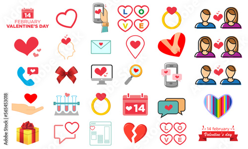 Iconos para el día de san Valentín, 14 de febrero día del amor y la amistad