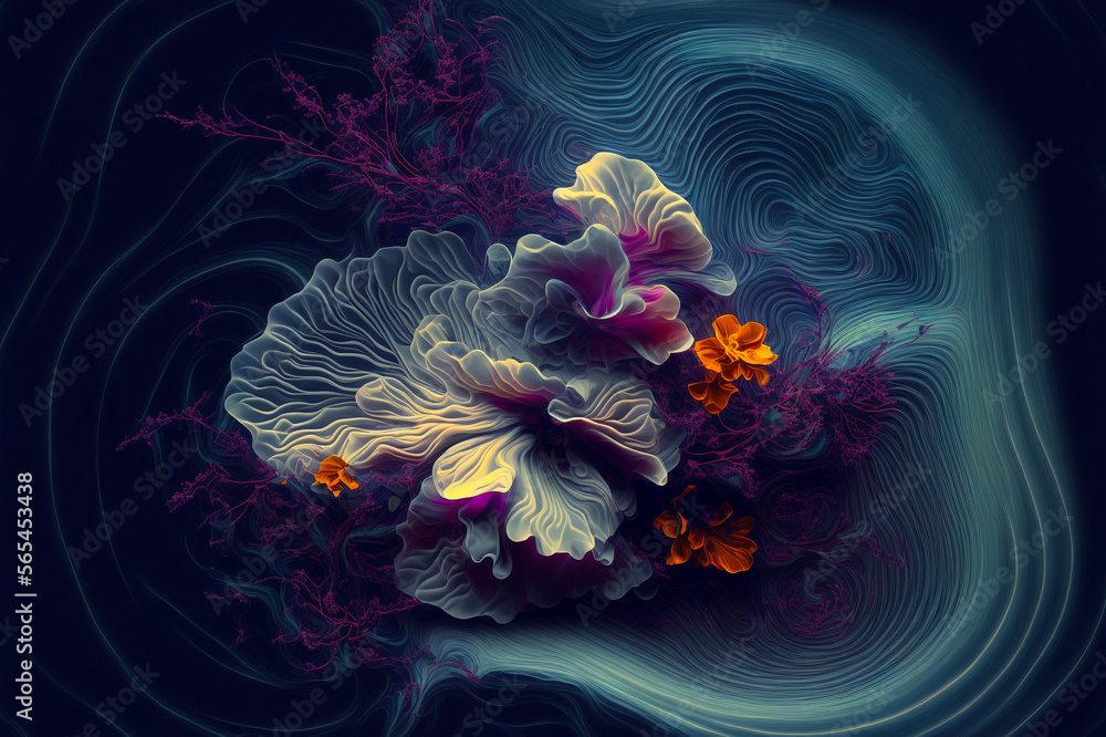 Stylized delicate flowers and curved shapes. Created with Generative AI technology. Stylized delicate flowers and curved shapes. Created with Generative AI technology.